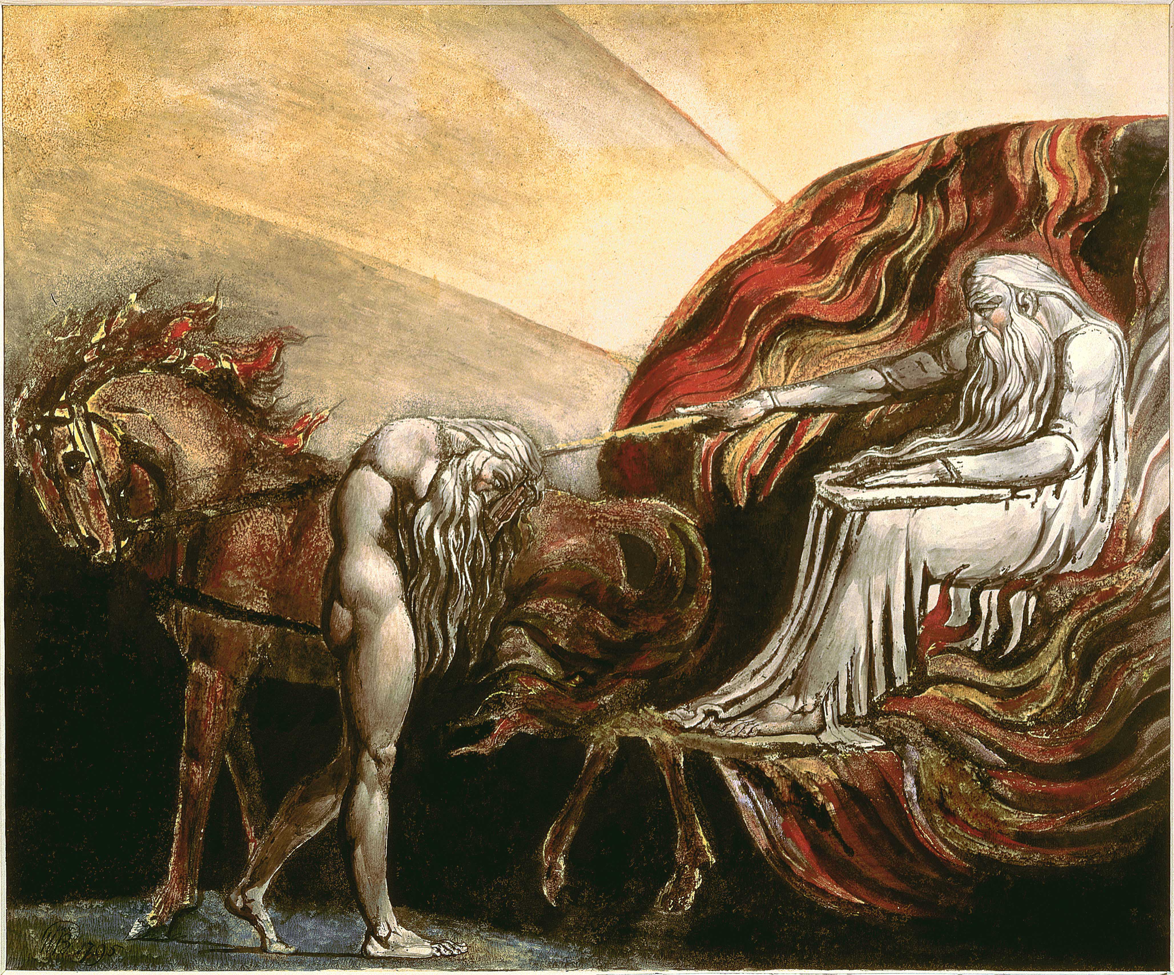 William Blake's color printing of God Judging Adam original composed in 1795. 